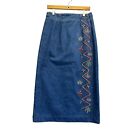 Ruff Hewn Maxi Long Denim Skirt Size 10 Blue Jean Women Embroidered