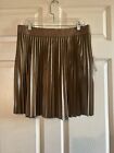 DKNY Women's Brown Faux Leather Pleated Pull On Mini Skirt Size Large NWT