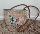Sakroots Campus Small Crossbody Bag Peace Straw Look w/ Embroidered Butterfly