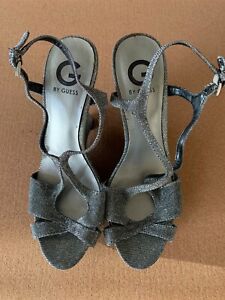 G by GUESS wedge glitter sandals(grey) size 9