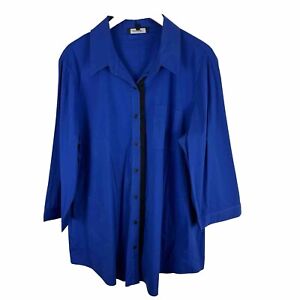 Lafayette 148 New York Button Up Shirt Blouse Top 3/4 Sleeve Womens Size 16 Blue