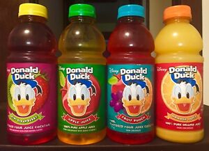 Donald Duck Collectible Juice Bottles - Set of 4 - FULL 20oz Bottles - Disney