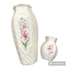 Belleek Irish Country Trellis Flowered Vases Pair of 2