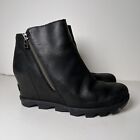 Sorel Women's Joan of Arctic Wedge II Boot Size 10 Black Leather Zip Comfort
