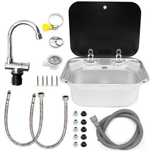 Stainless Steel Kitchen Sink For RV Caravan Camper Boat Bar with Cold&Hot Faucet