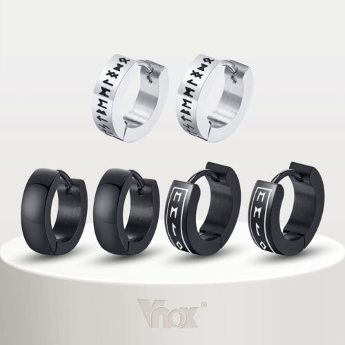 Vnox Viking Earrings for Men Boys,Hip Hop Punk Stainless Steel Hoop Huggie