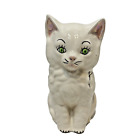 New ListingHandmade Artist Signed Dated Ceramic Cat Kitty Figurine White Green Eyes 5.25