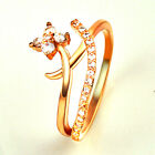 Gold Plated Womens Ring Cubic Zirconia Flowers Wedding Party Jewelry