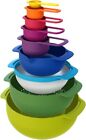 Joseph Joseph Nest 9pc Nesting Bowls Measuring Cups Sieve Colander, Multicolored