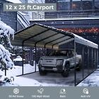 12x25ft Carport Upgraded Galvanized Steel Outdoor Carport Garage Shelter Grey