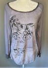 Cabi Size Large Romantic Floral Print Distressed Longsleeve Shirt Top Womens