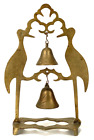 Vintage Brass Standing Double Bell Tower with Twin Birds - 7.5