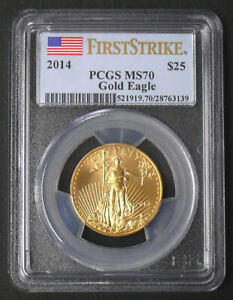 New Listing2014 $25 MS-70 FIRST STRIKE PCGS GOLD EAGLE RARE BETTER DATE 1/2oz COIN