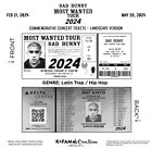 BAD BUNNY Most Wanted Tour 2024  - Custom Memorabilia Concert Tickets