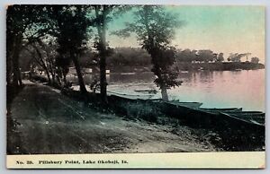 Lake Okoboji Iowa~Pillsbury Point~Boats on Shore~c1910 Postcard