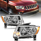 Halogen Left+Right For 11-13 Jeep Grand Cherokee 11-17 Compass Headlight Chrome (For: 2011 Jeep Grand Cherokee Limited)
