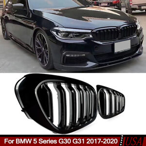 Gloss Black Fit BMW 5 Series G30 G31 530i 540i 2017-2020 Front Kidney Grille (For: 2017 BMW)