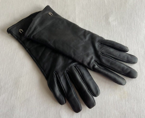 Etienne Aigner Womens Black Leather Gloves Size M Cashmere Lined Driving Dressy