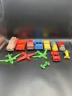 LOT OF 13 VINTAGE PLASTIC AND RUBBER TOY CARS TRUCKS TRACTORS & AIRPLANES G33