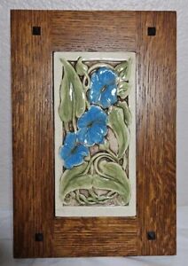 Motawi Earth Song Art Nouveau Blue Morning Glory Tile In Solid Oak  Frame New!