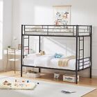 Bunk Bed Frame Metal Twin Over Twin Beds Ladder Guardrail Kids Detachable Bed