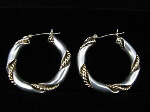 Oroamerica Sterling Silver 925 & 14K 585 Intertwined Hoop Earrings 1 3/16