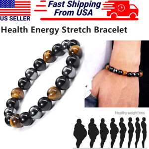Energy Healing Stretch Bracelet Natural Stone Hematite Tiger Eye for Men Women
