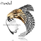 MENDEL Mens Stainless Steel Gold Plated Eagle Head Bird Biker Ring Men Size 7-15