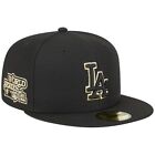 New Era LA Dodgers Black 59FIFTY Hat Size 7 3/4 Gold Trimmed Logo Gray UV