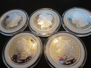 Lot of 5 - 1 Troy oz Sunshine Mint Morgan Design .999 Fine Silver Round Mint ...