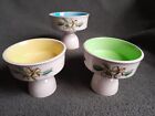 Vintage 3 Piece Lot Double Egg Cup Hand Painted Leaves Floral Dessert/Egg Stands