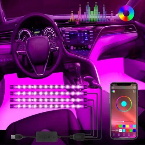 RGB Light Strip 48LED Car Interior Floor Decor Atmosphere Strip Lamp APP Control