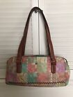 Fossil Painted Leather Shoulder Bag Top Zip Multicolored Floral Patchwork Print