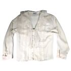 vintage white lace long sleeve blouse Size Large Button Cream Off-white Cottage