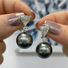 Women Elegant Black Pearl Drop Earrings Wedding 925 Silver Jewelry A Pair