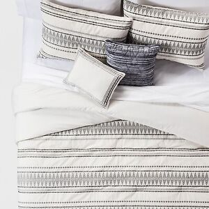 Full/Queen 5pc Tatiana Global Woven Stripe Cotton Comforter Set Cream -