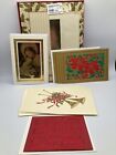 Lot Christmas Stationery Greeting Cards Holly Gold Foil Embossed Vintage Unused