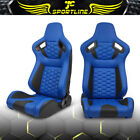 Universal Reclinable Racing Seat Honeycomb + Dual Slider x2 Blue Black PU Carbon