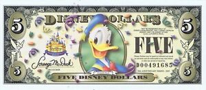 WDW 2005 D $5 RARE WTH BARCODE UNC Disney Dollar DONALD DIS105 MINT Dollars