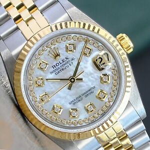 ROLEX DATEJUST LADIES MIDSIZE WATCH 18KY GOLD STAINLESS STEEL WHITE DIAL 31MM