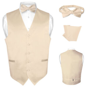 Men's Dress Vest BOWTie Hanky Solid Color Waistcoat Bow Tie Set Suit or Tuxedo