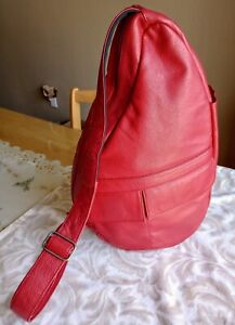 Lrg Red Leather AmeriBag Healthy Back Bag Sling Purse Pack Multi-Pocket Crossbod