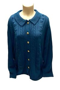 Vintage Bobbie Brooks Cardigan Sweater Size XL Cable Knit Dark Blue L/Sleeve SY1