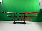 3pc Red Japanese Samurai Katana Sword Set w/ Stand Blade Weapon Collection Decor