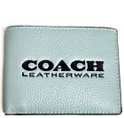 Coach Men's Slim Bifold Wallet Aqua Midnight Navy Polished Pebble Leather NWT