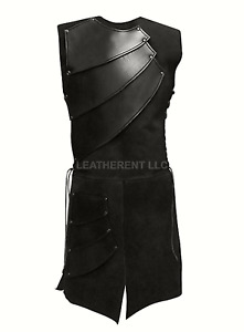 Mens Medieval Victorian Side Laces up Warrior Waistcoat Suede Sleeveless Trench