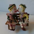 Vintage Kissing Boy and Girl Wooden Bench Salt and Pepper Shakers Japan