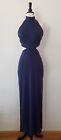 Anthropologie Maxi Dress New Size Large Halter Blue High Slit Chic Classy Open
