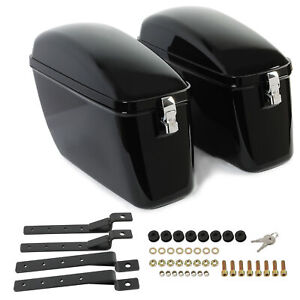 Universal Motorcycle Hard Saddle Bag Gloss Black For Harley Honda Yamaha Cruiser (For: Indian Roadmaster)