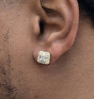 Simulated Diamond 2Ct Princess Cut Men Wedding Earring 14K Yellow Gold Plated